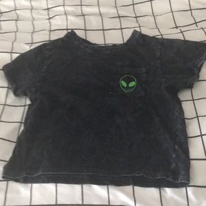 Green and black acid wash alien tee-shirt